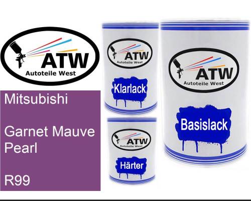 Mitsubishi, Garnet Mauve Pearl, R99: 500ml Lackdose + 500ml Klarlack + 250ml Härter - Set, von ATW Autoteile West.